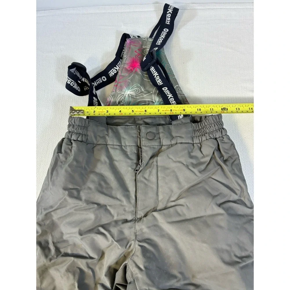 OshKosh B'gosh Girls Snow Bibs Size 7 Grey Pink Butterfly Print Lining Ski Pants